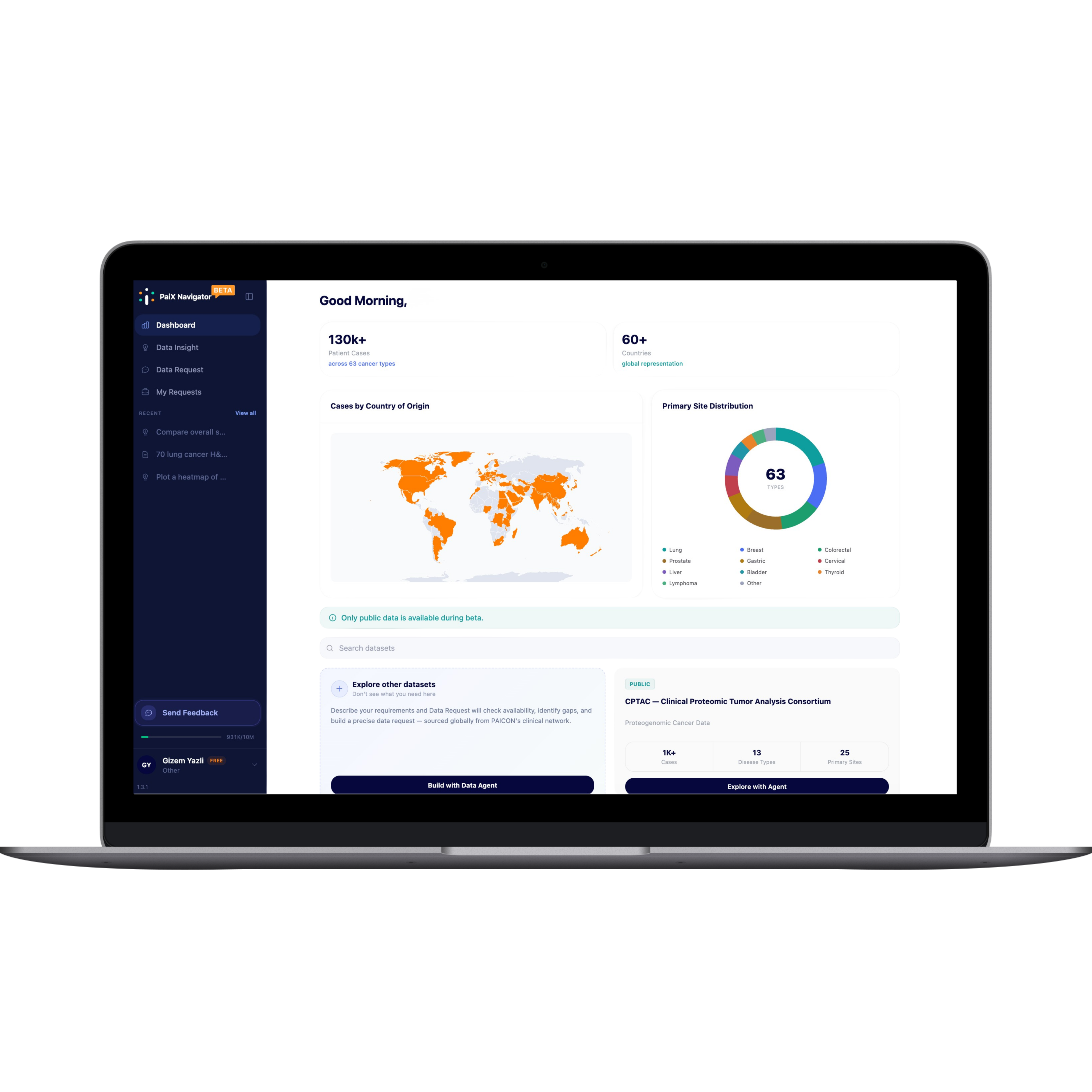 PaiX Navigator dashboard on a MacBook